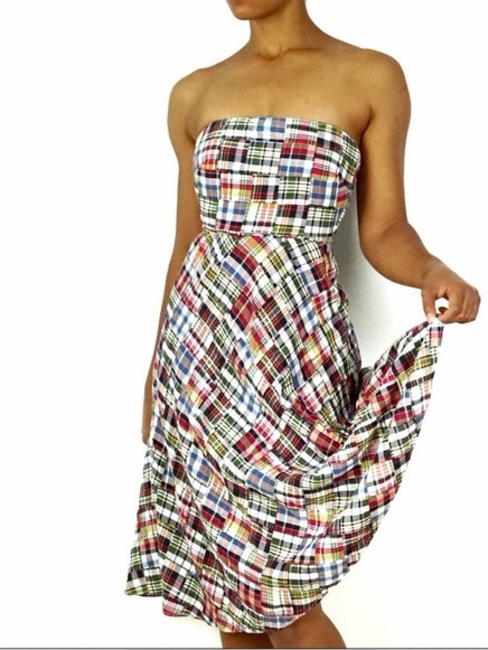 Vintage J.Crew 100% Cotton Patchwork Strapless Midi Dress, Size 8 - Picture 3 of 8